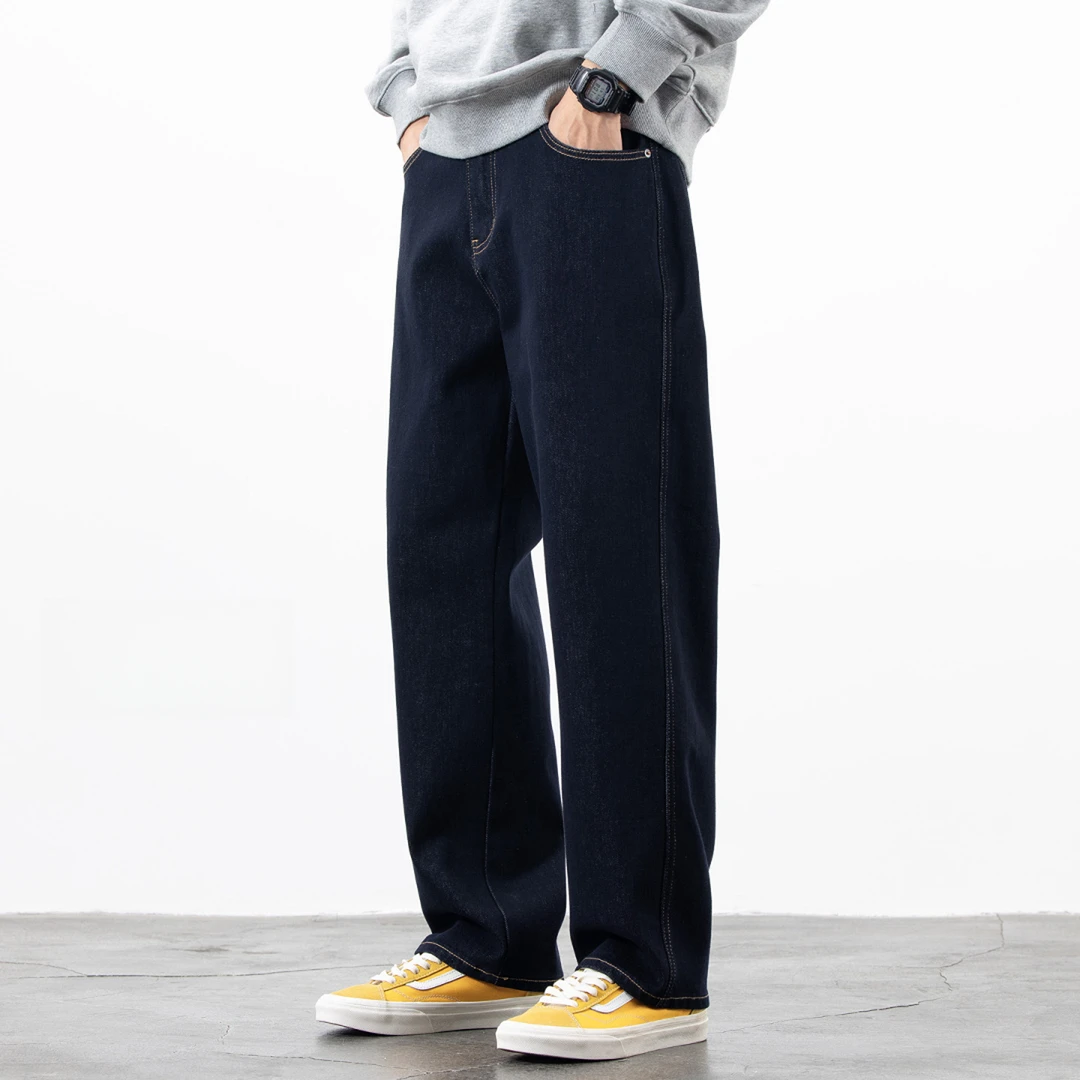 罗宾汉秋冬季新款美式原色牛仔裤男直筒宽松大码弹力裤子加绒加厚