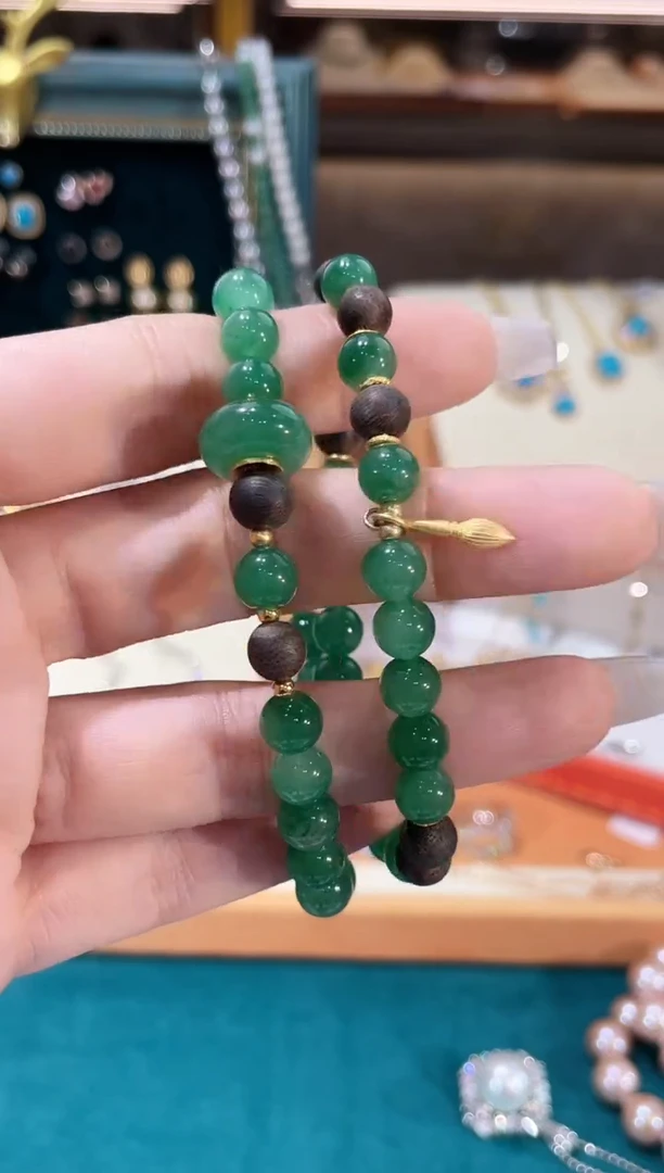 石英质玉（非洲翠）手链银S925镶嵌手链14-16号