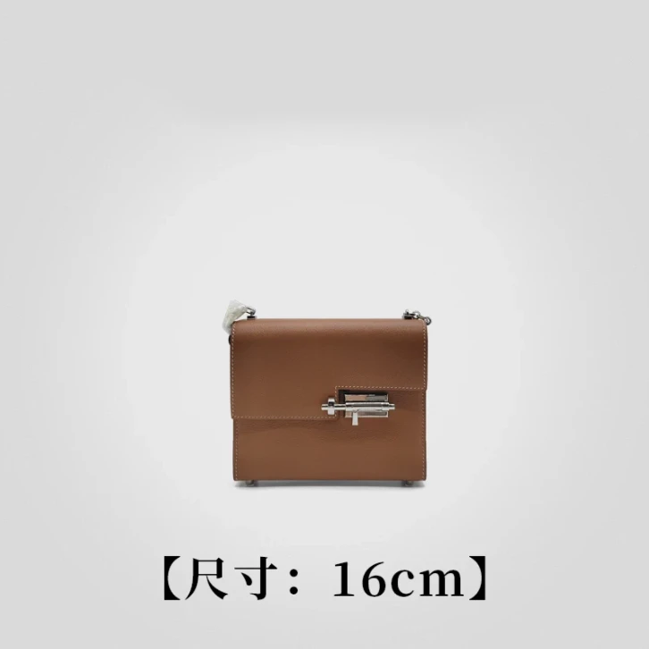 包二代【牛皮-金棕色小方包Verrou-女包】牛皮简约风手提女包 30429