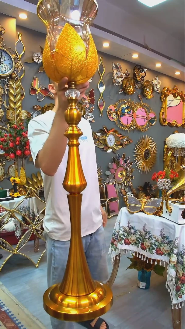 玻璃无盖款高花瓶金粉高105cm