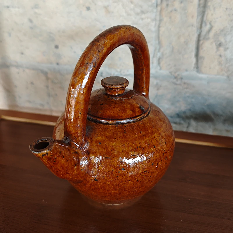 辰州土陶非遗古法手工柴烧茶器300毫升提梁壶茶壶瑕疵