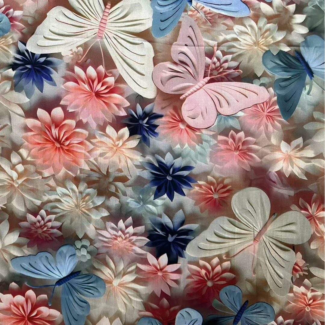 精品棉绸， 5D立体印花 蝴蝶