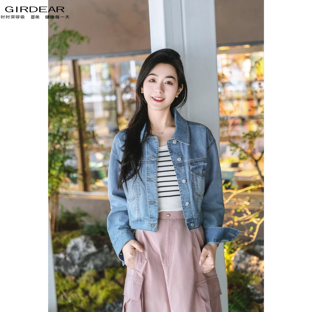 GIRDEAR/哥弟夏季纯棉薄款休闲百搭韩版复古牛仔短外套女1400476