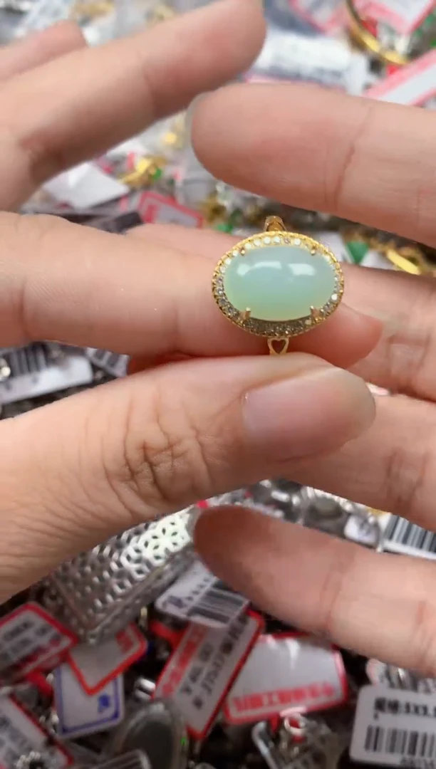 银S925镶嵌戒指翡翠天然A货缅甸翡翠