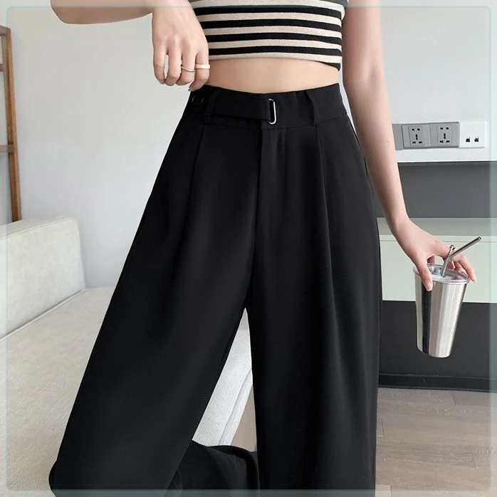 春夏新款窄版阔腿裤女高级垂感黑色衣服高腰显瘦宽松西装裤子