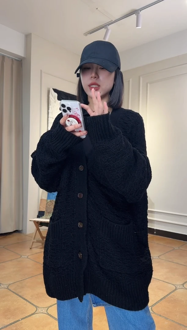 （设计师品牌）oii黑色机理感大开衫（下单备注尺码）