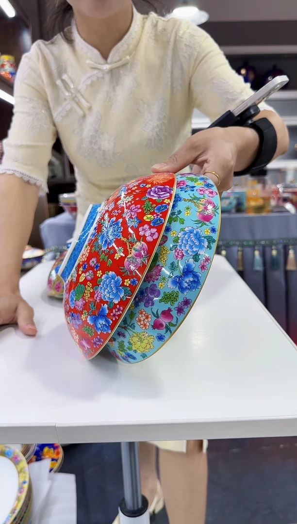 珐琅8.5英寸元宝盘2个景德镇混色