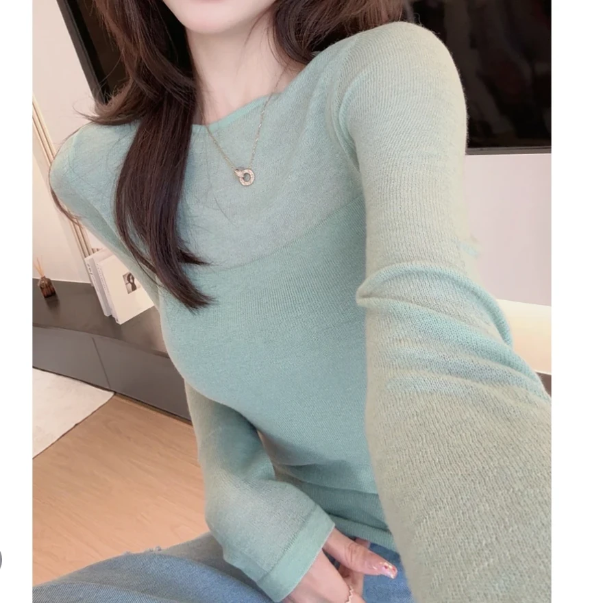 纯色针织衫上衣女2025新款春季洋气女人味微透纯欲气质减龄长袖