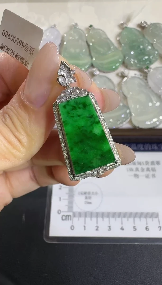 吊坠(不含链)18K金镶嵌翡翠【源头工厂】宝石钻石镶嵌