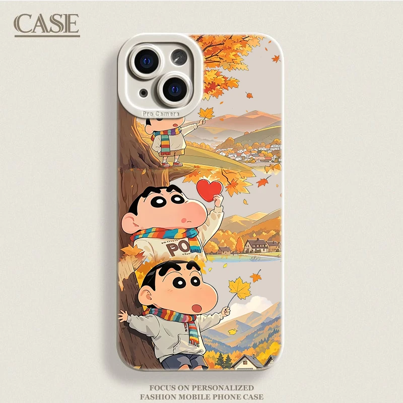 秋冬枫叶小新适用iphone16/15promax手机壳苹果13/14全包12情侣11