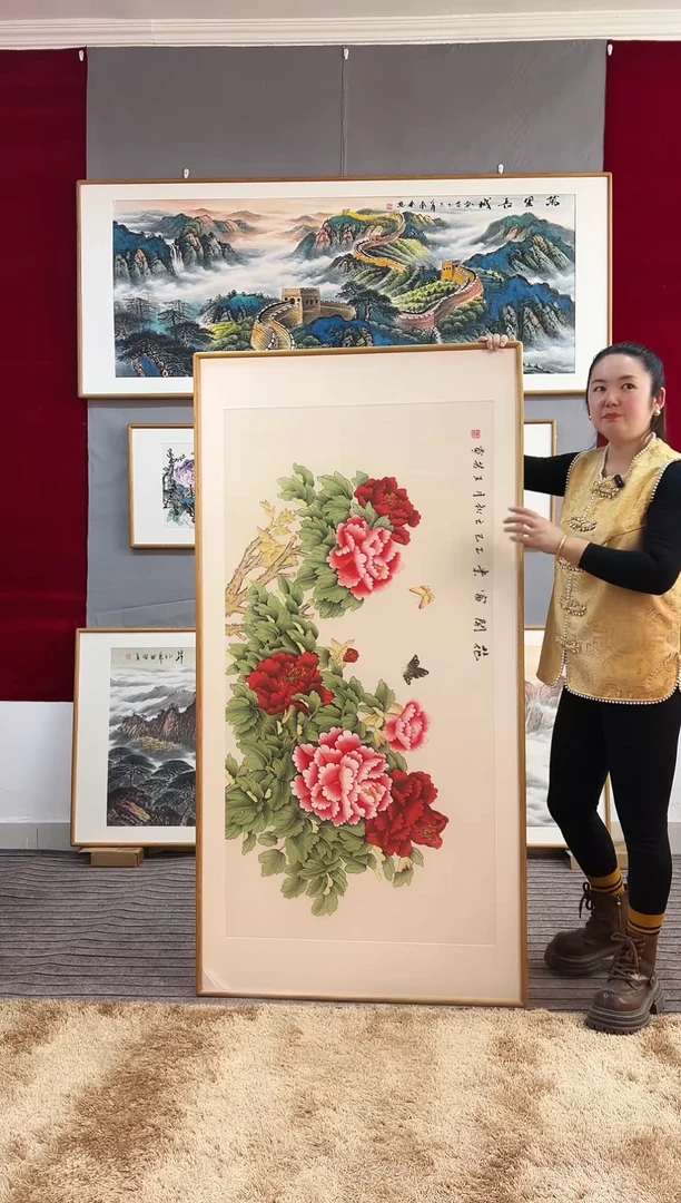 国画手绘工笔牡丹162*82尺寸