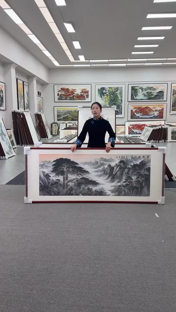 国画手绘劲松迎佳客219*88