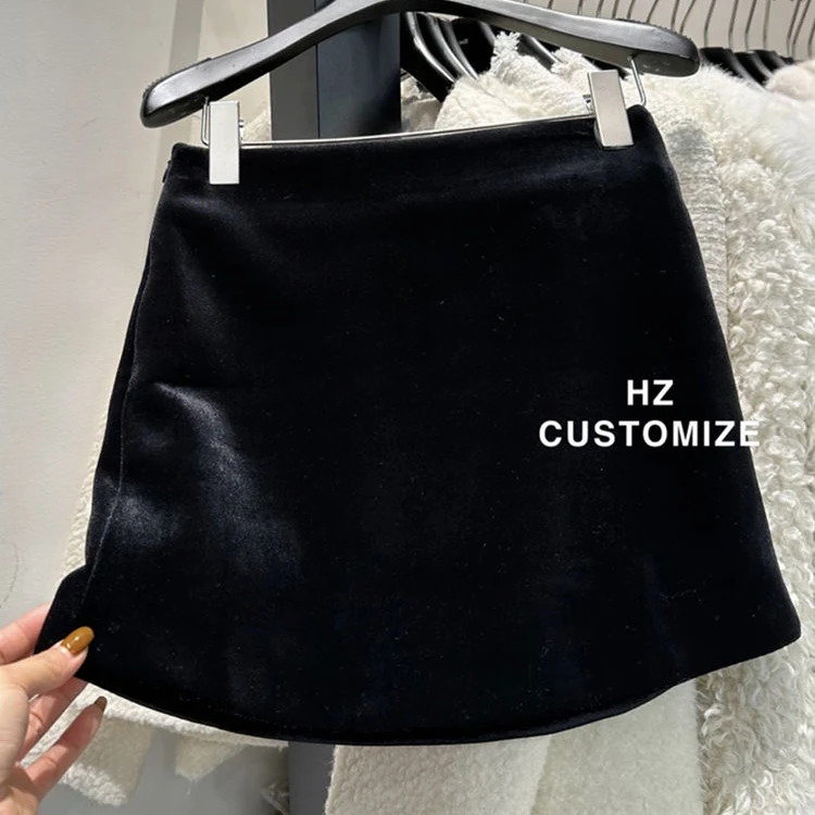 秋冬a字防走光裤裙百搭高腰丝绒裙复古减龄黑色包臀半身裙短裙女