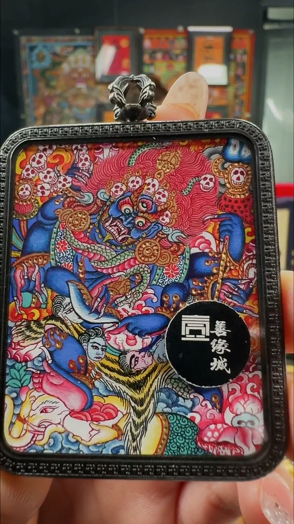 吊坠壹善缘城手绘唐卡大黑天