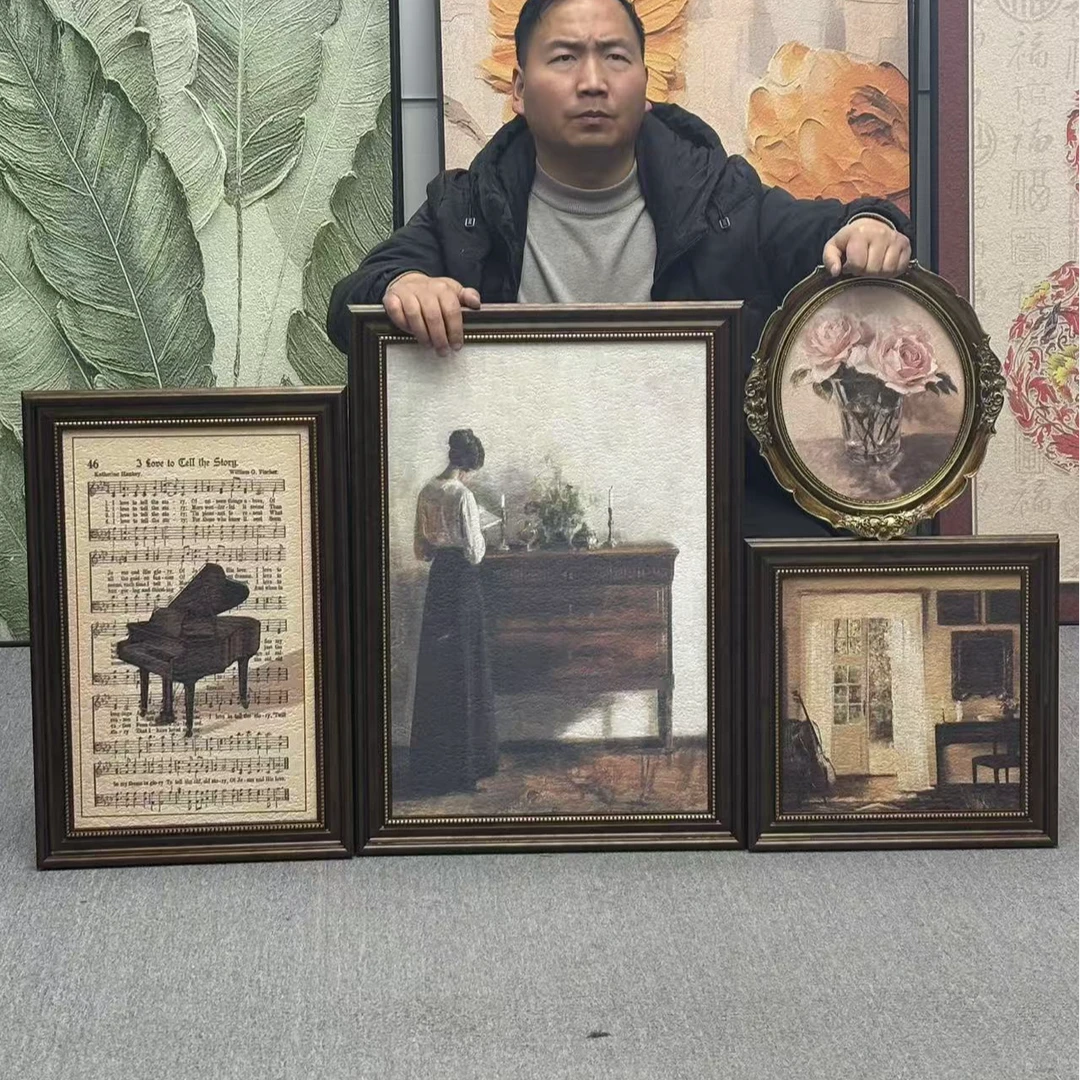 法式复古客厅背景墙装饰画组合走廊挂画美式餐厅组合壁画400