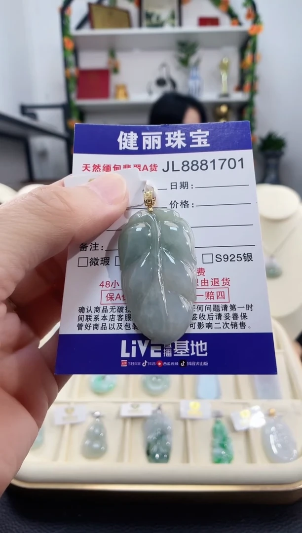 颈饰18K金镶嵌翡翠天然缅甸翡翠 金枝玉叶(一物一证)+银链