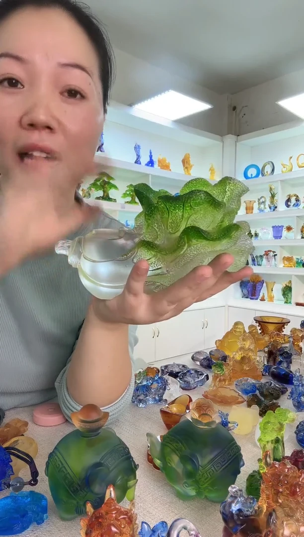 手工艺品琉璃白菜笔筒