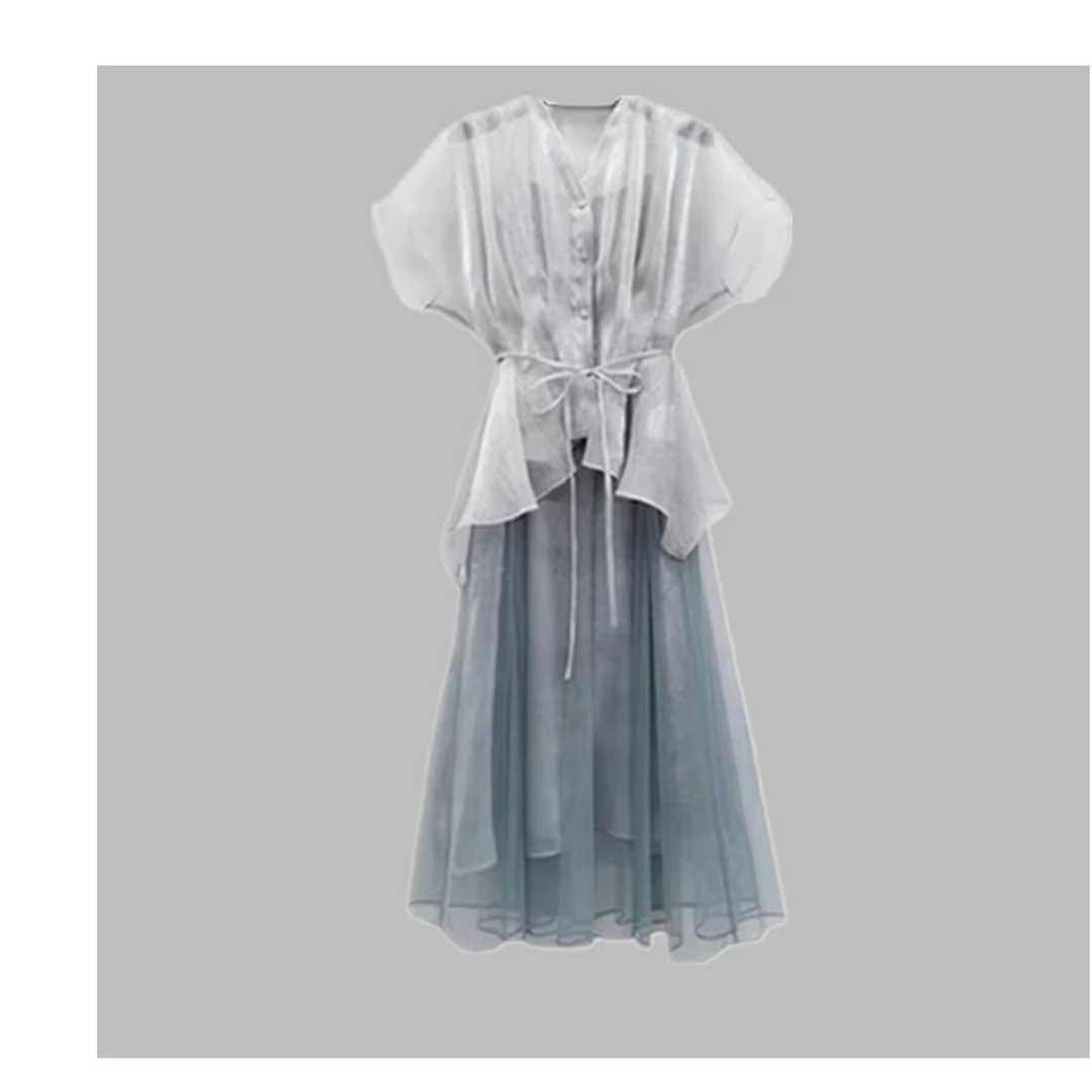 S·DEER圣迪奥夏季清新时尚休闲气质不规则拼接连衣裙S232Z12EP