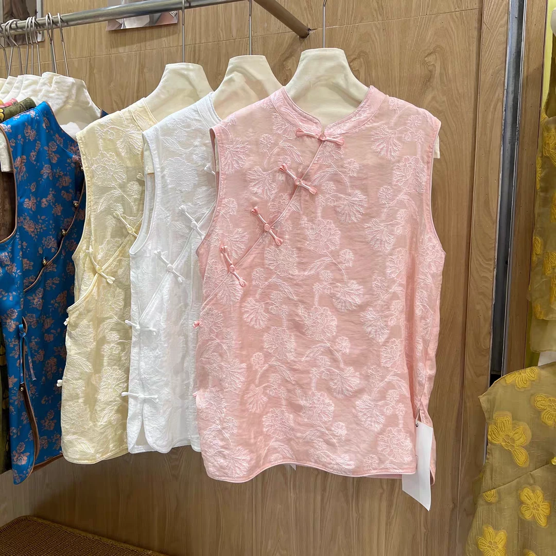 【丽鑫】国风盘扣提花无袖马甲衬衫