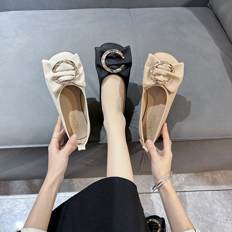 女大码2025春季新款国潮软底浅口百搭休闲豆豆鞋女款2025新款爆款