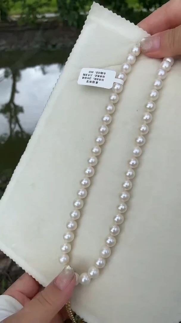 颈饰银S925镶嵌淡水珍珠9-10mm天然淡水珍珠项链