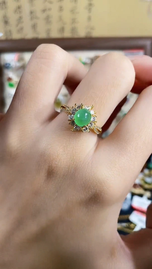 银S925镶嵌戒指翡翠天然A货翡翠44