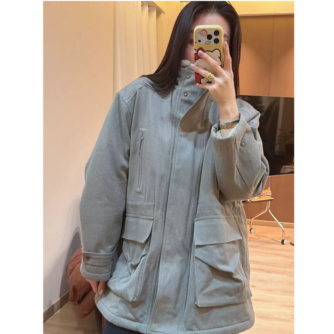 DR-立领加绒中长款风衣棉服