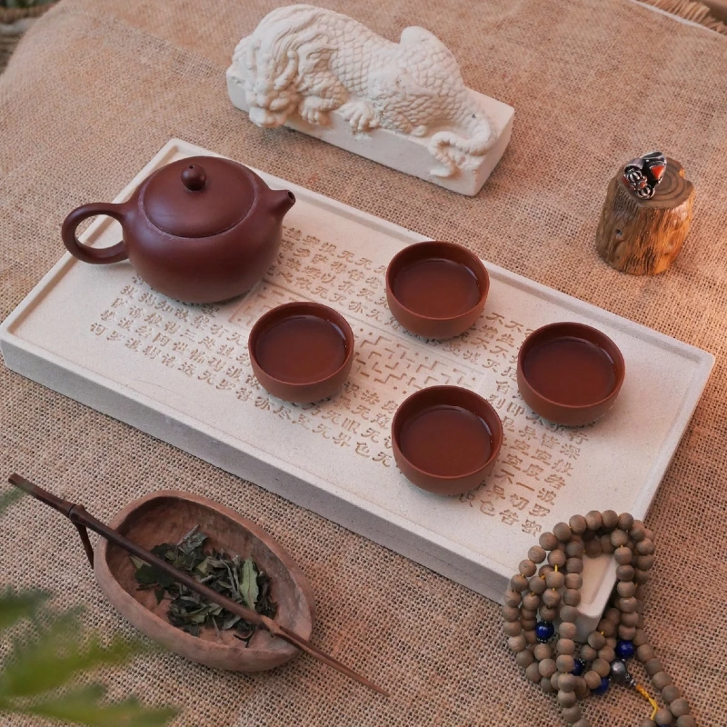 心经干泡吸水茶盘非遗手伴创意摆件长方形高端茶器具粗陶国潮风