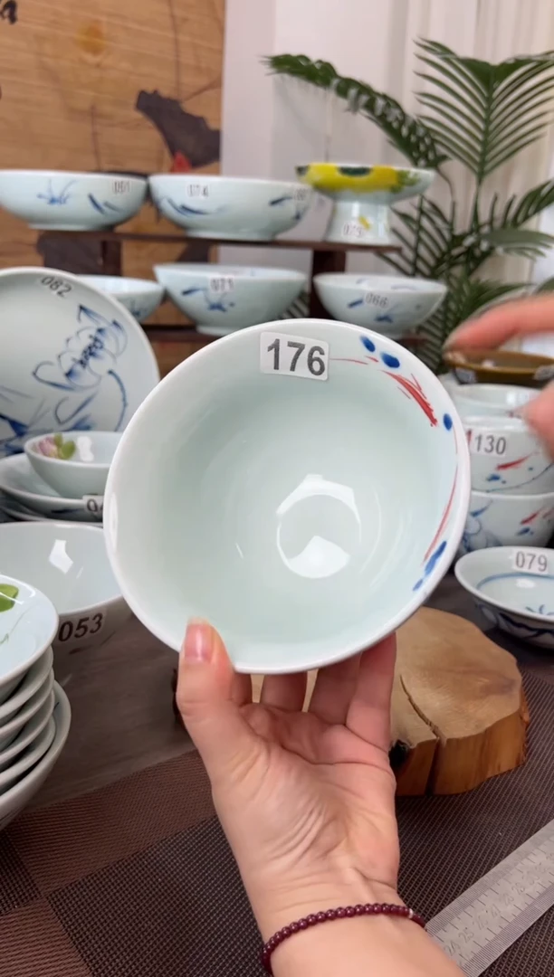 手绘微瑕福利手绘画鱼6寸小足面碗（单只装）