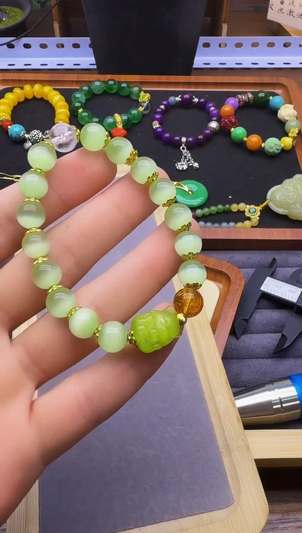 手链14K金镶嵌碧玺猫眼S464