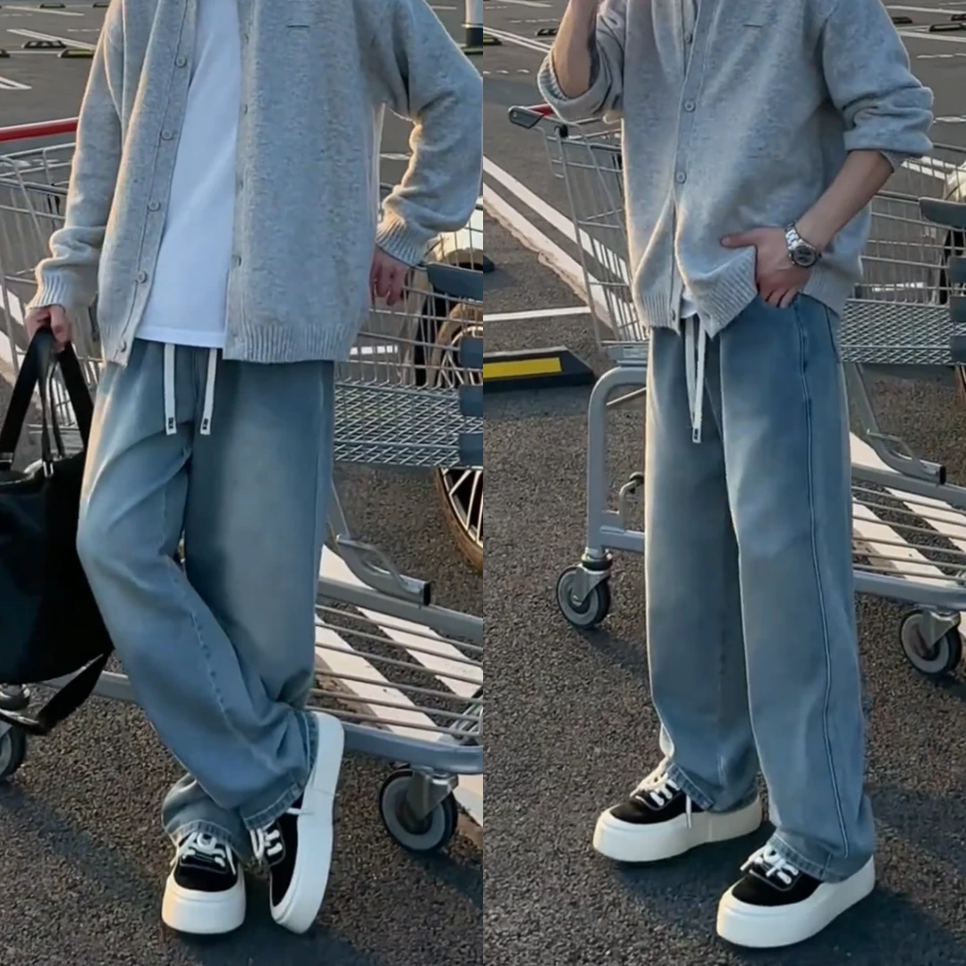 秋季新款时尚简约宽松休闲百搭直筒牛仔裤轻奢高级感男生休闲长裤