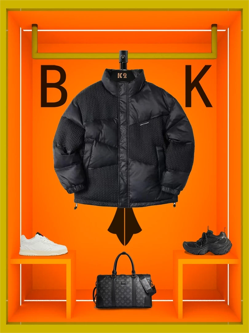 BFOFEOK【黑武士】2025轻奢新款冬季男士小麦穗立领拼接保暖外套