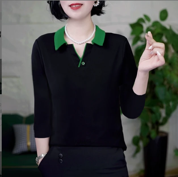 早秋新款小衫女2025时尚polo领休闲显瘦洋气女士气质百搭长袖上衣