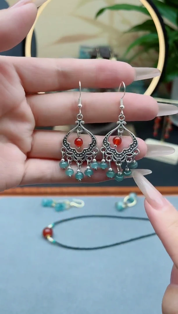 翡翠银S925镶嵌耳饰8A00000