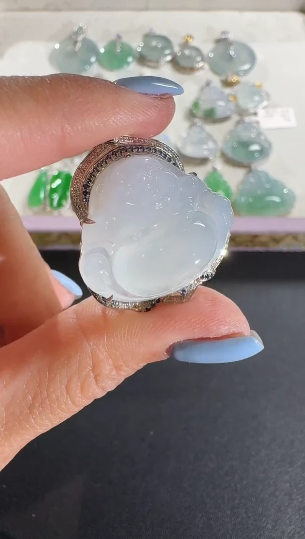 【闪购商品】翡翠吊坠(不含链)18K金镶嵌【源头工厂】宝石钻石镶嵌