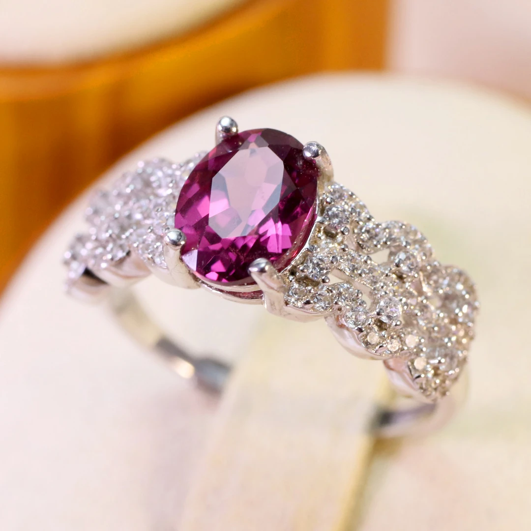 天然镁铝石榴石戒指轻奢设计感绯色蔷薇系列