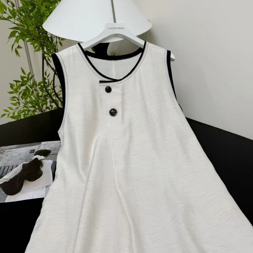 【天丝亚麻  纽扣设计感连衣裙】夏季新款百搭捏褶连衣裙-5289