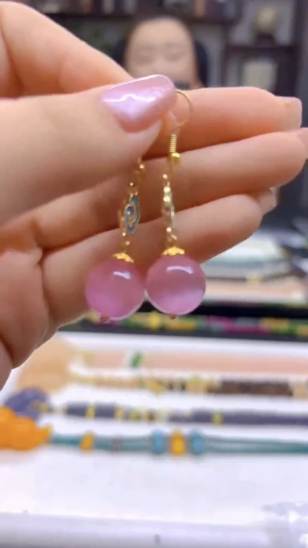 碧玺猫眼耳饰14K金镶嵌DIY款E639