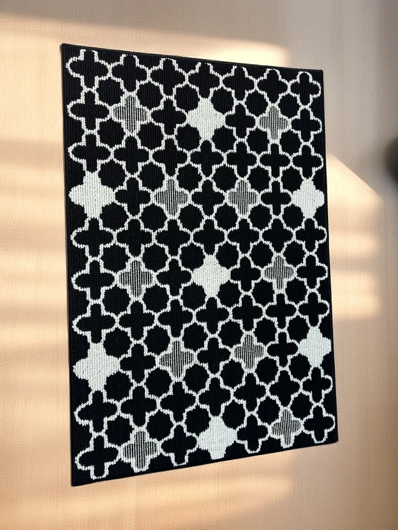 四叶草机织丙纶圈圈绒入户门垫防滑防尘耐用地垫黑色微瑕