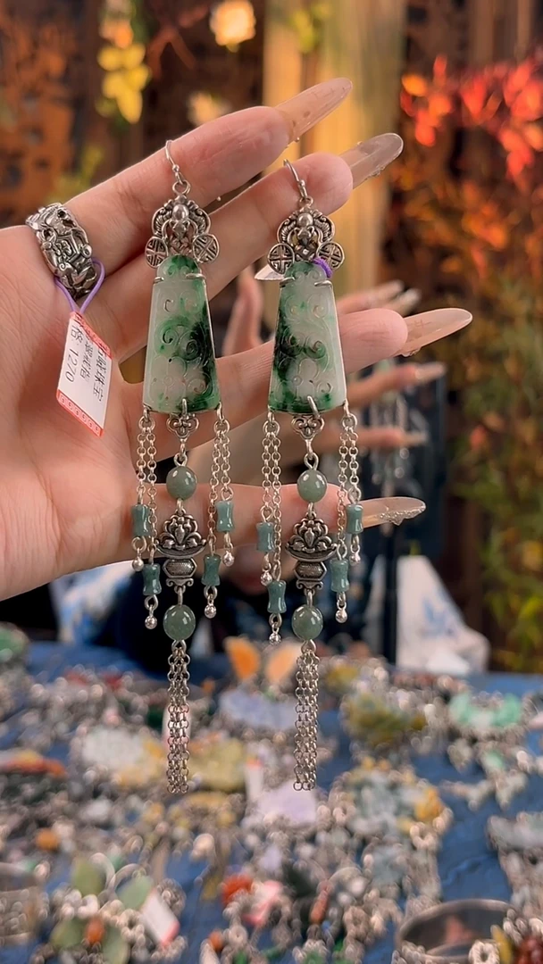 银S925镶嵌翡翠耳饰耳坠