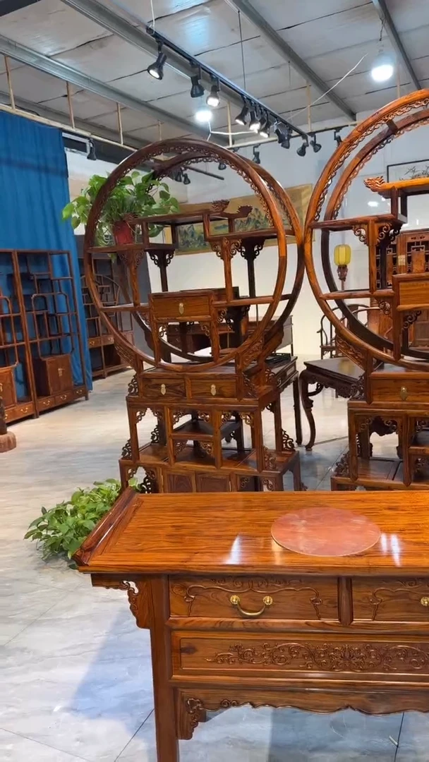 木圆形博古架螺穗木艺一物一拍