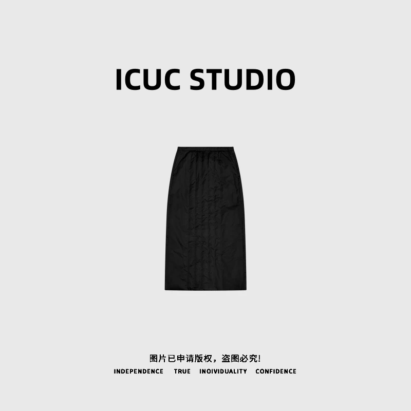 ICUC STUDIO-【三宅羽绒半裙】90白鸭绒直筒后开叉羽绒半身裙3004