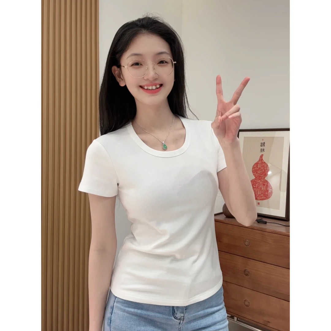 620款 大圆领优可丝棉高弹力短袖夏季冰凉修身显瘦百搭T恤