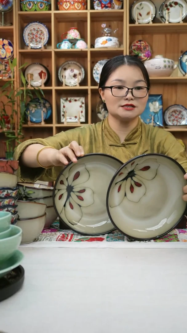 瓷片小可高温陶瓷餐具一组两只大深盘