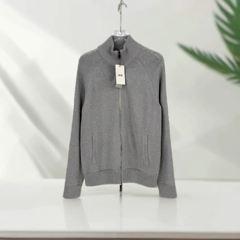 未使用 DIOR/迪奥 针织拉链花臂长袖外套 灰色/M