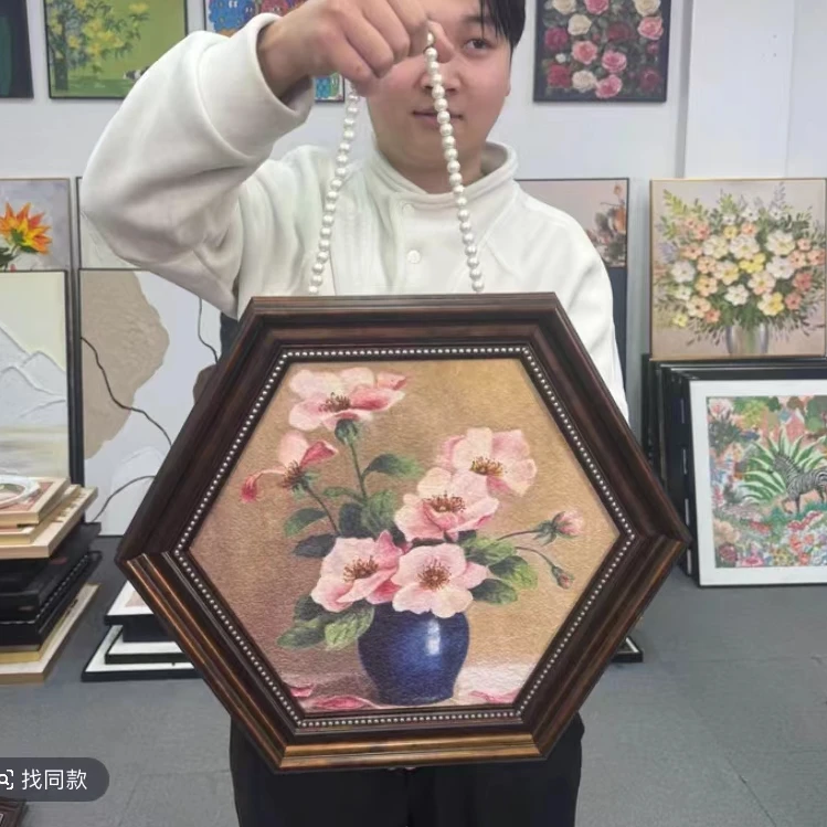 C法式中古风挂画复古卧室床头玄关柜摆高级装饰画白玫瑰花瓶4040