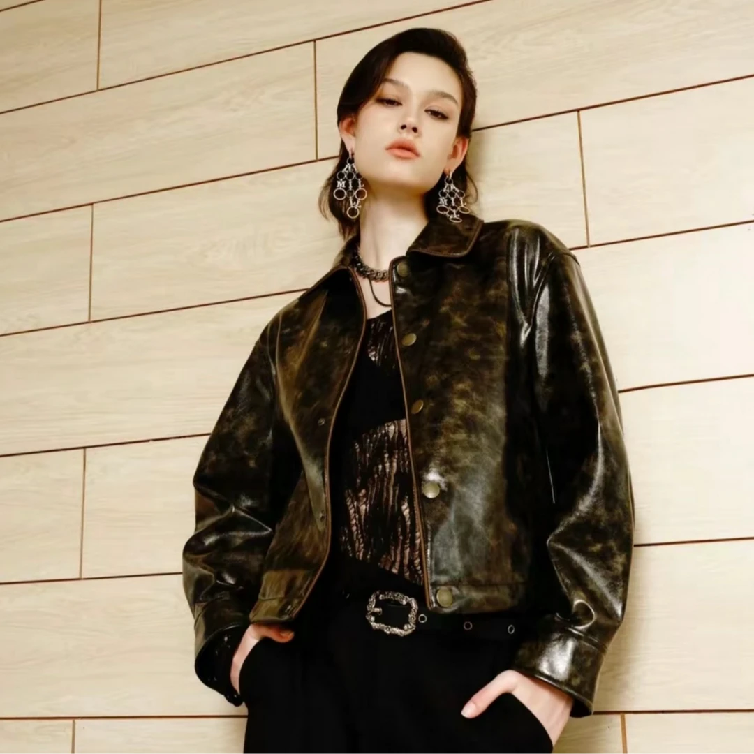 AMASS/阿玛施女直下摆防风暗门襟秋季短外套复古拼接百搭女540026