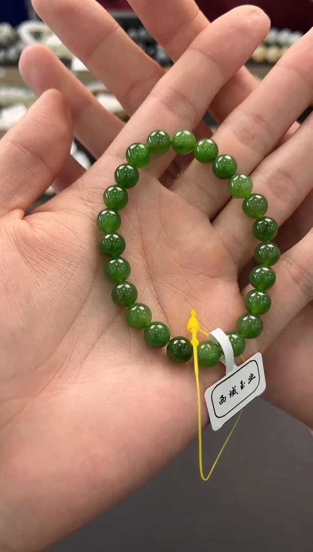 未镶嵌手串和田玉俄碧手串卡8微色差