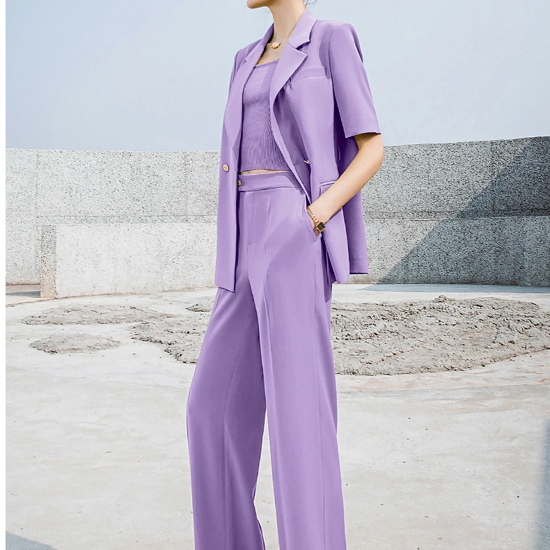 232012C1绿色短袖西装套装女套裤时尚洋气西服休闲外套C