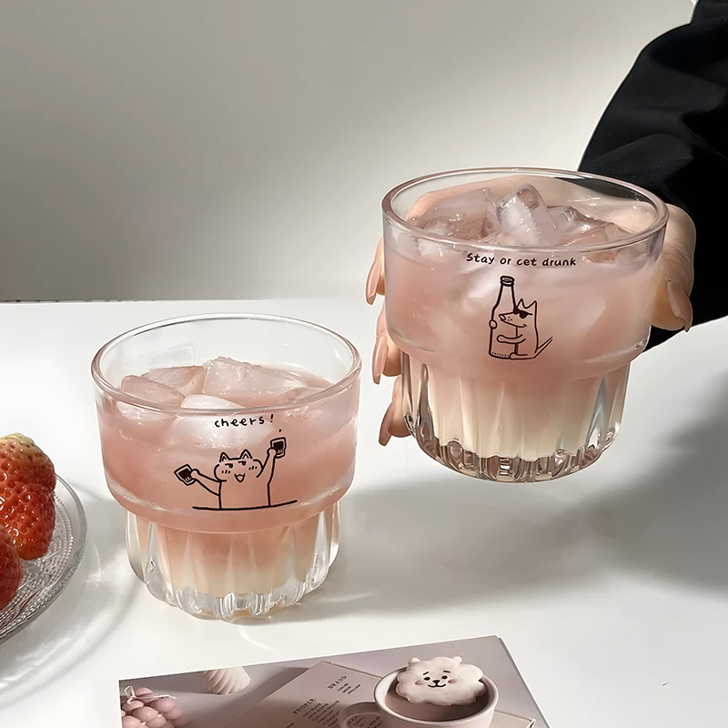 【四只】ins风玻璃杯可爱水杯咖啡杯女饮料杯果汁杯家用早餐牛奶杯